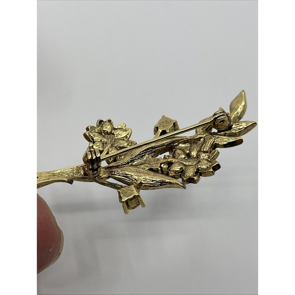 Brooch Pin flowers multicolor enamel w rhinestones Goldtone 2.25" - Picture 5 of 7